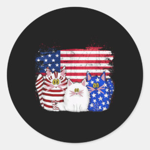 Sticker Rond Rouge Blanc Bleu Chats Usa Drapeau Feu 4 juillet
