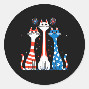 Sticker Rond Rouge Blanc Bleu Chats Usa Drapeau Feu 4 juillet