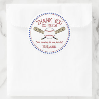 Sticker Rond Rouge|Blanc|Bleu Merci du thème de baseball