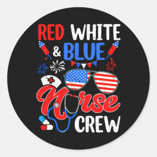 Sticker Rond Rouge Blanc bleu Nourriture Crew Sungles 4 juillet