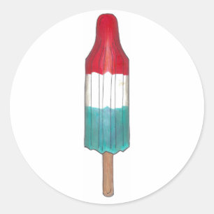 Sticker Rond Rouge Blanc Bleu Rocket Popsicle Patriotique USA