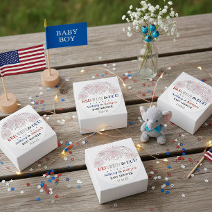 Sticker Rond Rouge, Blanc & Due ! baby shower 4 juillet