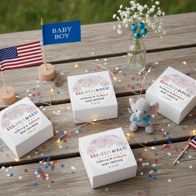 Sticker Rond Rouge, Blanc & Due ! baby shower 4 juillet (Créateur téléchargé)