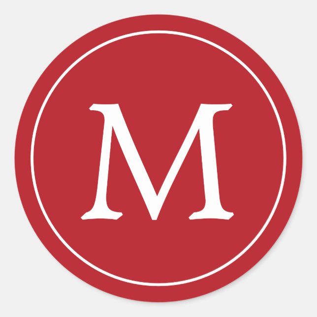 Sticker Rond Rouge Blanc Élégant Monogramme Noël (Devant)