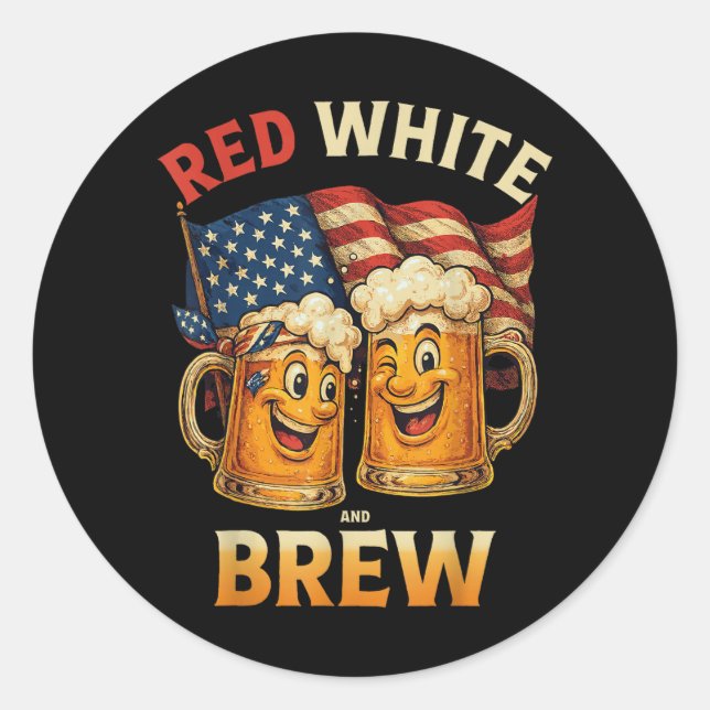 Sticker Rond Rouge Blanc Et Bière (Devant)