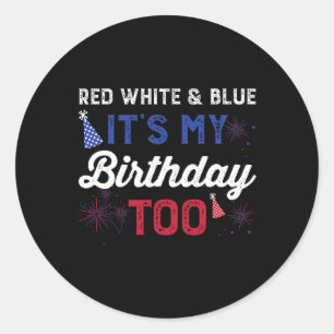 Sticker Rond Rouge Blanc et bleu C'est mon anniversaire aux fil