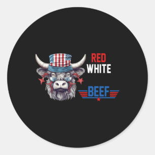 Sticker Rond Rouge Blanc Et Boeuf Usa Drapeau 4 juillet Vache