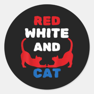 Sticker Rond Rouge Blanc Et Chat Patriotique Drôle De Chat Amér