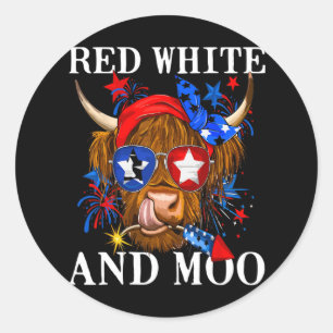 Sticker Rond Rouge Blanc Et Moo Patriotique Vache Usa Drapeau D