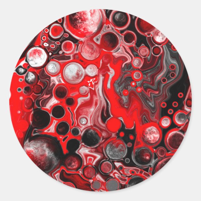 Sticker Rond Rouge blanc et noir pour peinture effet fluid Art (Devant)
