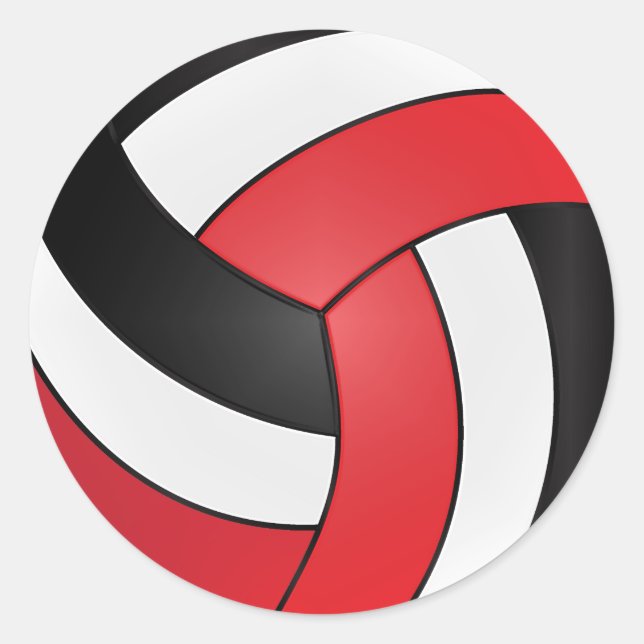 Sticker Rond Rouge, Blanc et Noir Volley-ball (Devant)