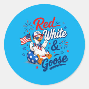 Sticker Rond Rouge Blanc Et Oie Drôle 4 Juillet Patriotique