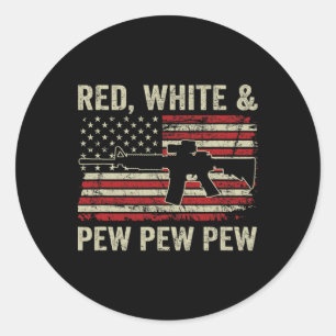 Sticker Rond Rouge Blanc Et Pew - Patriotique Pro Gun Ar15 Usa 