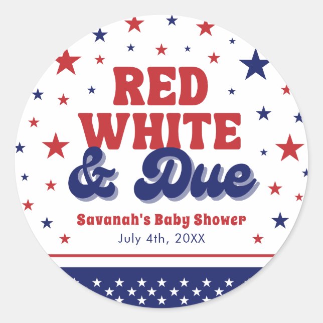 Sticker Rond Rouge, blanc et plein 4 juillet Baby shower patrio (Devant)
