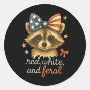 Sticker Rond Rouge Blanc Et Raton Laveur Sauvage Drôle Patrioti