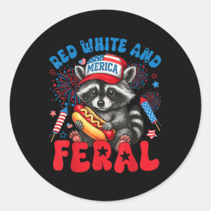 Sticker Rond Rouge Blanc Et Raton Laveur Sauvage Hot Dog Drapea