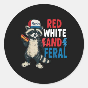 Sticker Rond Rouge Blanc Et Raton Laveur Sauvage Hot Dog Drapea