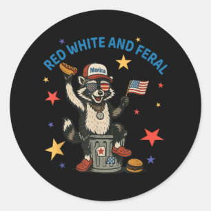 Sticker Rond Rouge Blanc Et Sauvage Raton Laveur Drôle 4 Juille