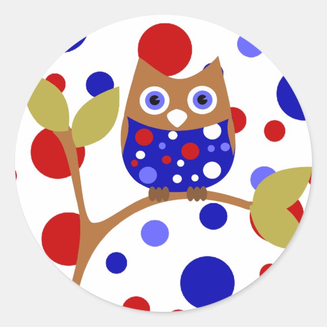 Sticker Rond Rouge, Blanc et Who Owl ! (Devant)