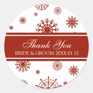 Sticker Rond Rouge Blanc Merci Hiver Mariage Faveur Tags