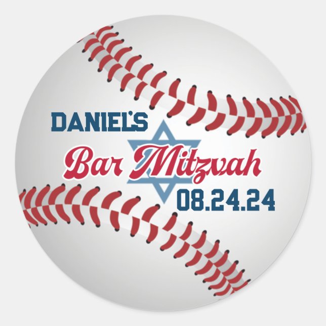 Sticker Rond Rouge, Blanc, Navy Baseball Bar Mitzvah (Devant)