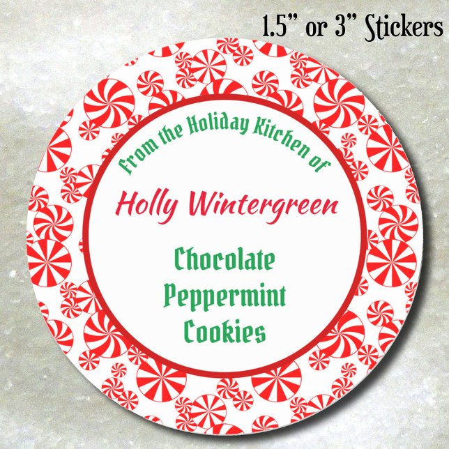 Sticker Rond Rouge Blanc Peppermenthe Motif modifiable (Peppermint Candy Pattern recipe sticker)