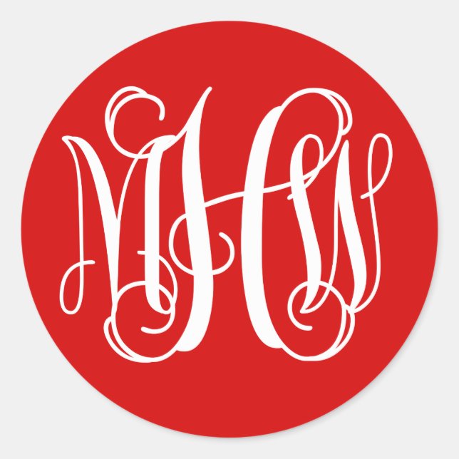 Sticker Rond Rouge Blanc Prépa Vigne Script Monogramme DIY Fond (Devant)