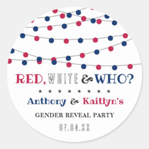 Sticker Rond Rouge, Blanc & Qui ? 4 juillet Parti de la révélat