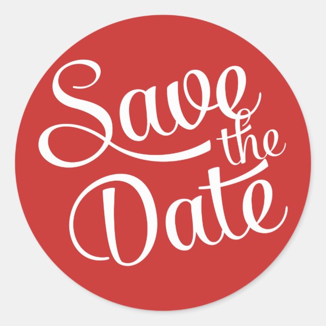 Sticker Rond Rouge Blanc Script Enregistrer la Date (Devant)