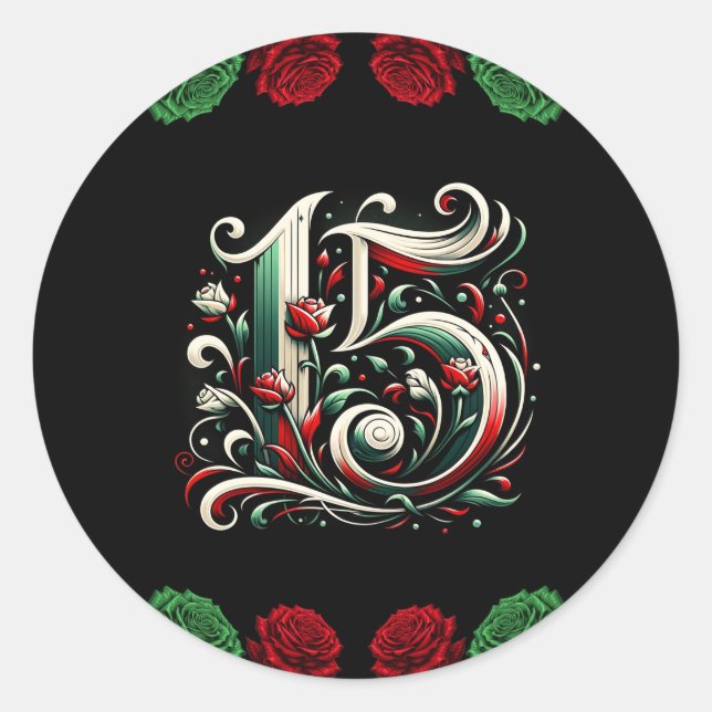 Sticker Rond Rouge Blanc Vert Mis Quince Anos 15 Quinceañera (Devant)