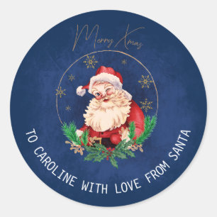 Sticker Rond Rouge bleu à partir de Père Noël Joyeux Noël Vinta