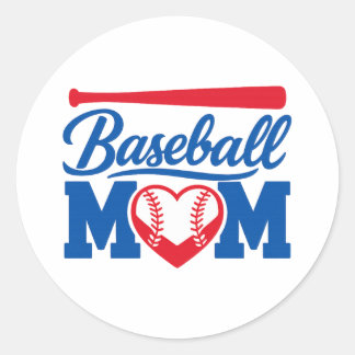 Sticker Rond Rouge Bleu Classique Baseball Maman Jour de Match