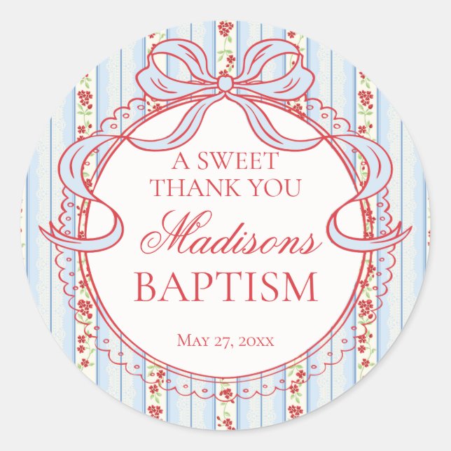 Sticker Rond Rouge & Bleu Vintage Fantaisie Floral Cercle de Ba (Devant)