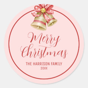 Sticker Rond Rouge Bow Golden Jingle Bell rose