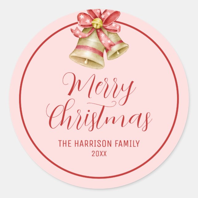 Sticker Rond Rouge Bow Golden Jingle Bell rose (Devant)