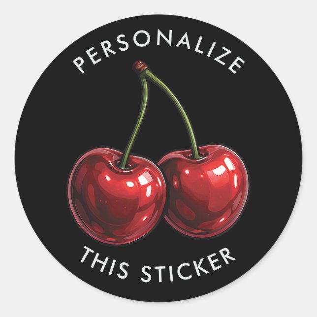 Sticker Rond Rouge brillant Cerises Black Retro Party (Devant)