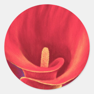 Sticker Rond Rouge Cala Lily Tropical Flower Art - Multi