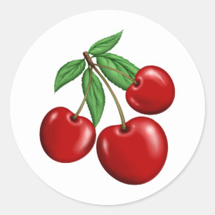 Sticker Rond Rouge Cerises Retro Style Fruit Design