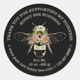 Sticker Rond Rouge Charbon de Bois Cercle Floral Abeille Merci