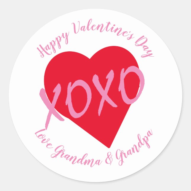 Sticker Rond Rouge Coeur rose XOXO Valentin Jour de la Saint Va (Devant)