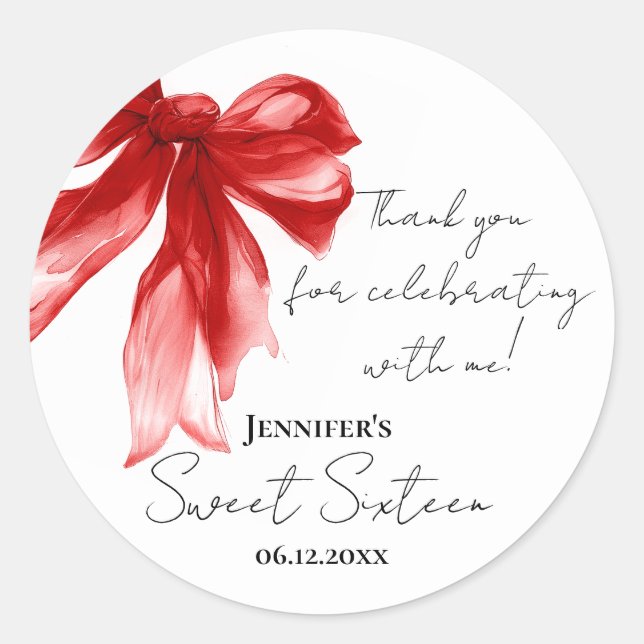 Sticker Rond Rouge Coquette Script Merci pour votre Sweet 16  (Devant)