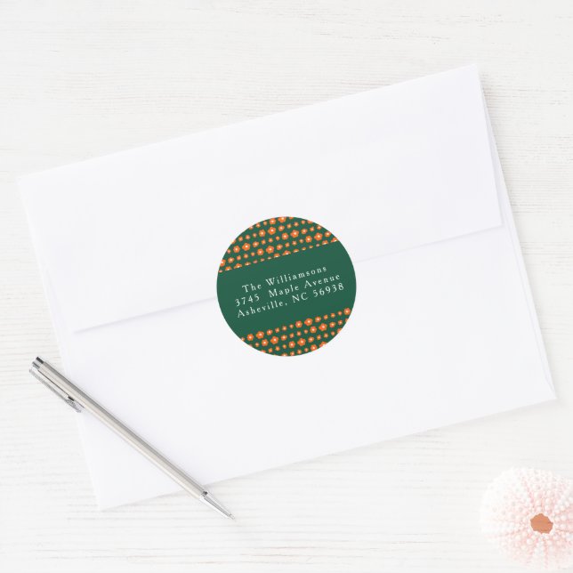 Sticker Rond Rouge de Noël Vert Fleurs Boho Adresse de Retour (Enveloppe)