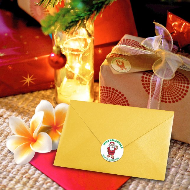 Sticker Rond Rouge de Père Noël hawaïen (Créateur téléchargé)