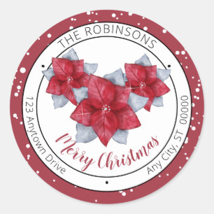 Sticker Rond Rouge de Poinsettia Gray Joyeux Noël Famille