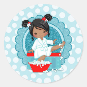 Sticker Rond Rouge de turquoise de bulles de fille de spa