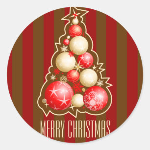 Sticker Rond Rouge et arbre de Noël de bulles d'or