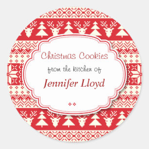 Sticker Rond Rouge et Blanc, Cookies de Noël, Friandises