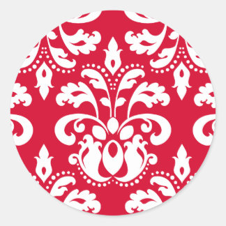 Sticker Rond Rouge et blanc élégant damas de Noël
