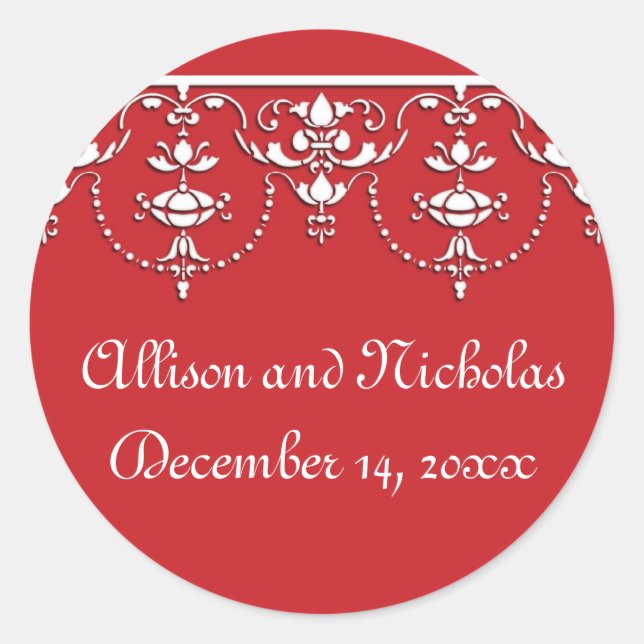 Sticker Rond Rouge et blanc Victorian Wedding préférez autocoll (Devant)