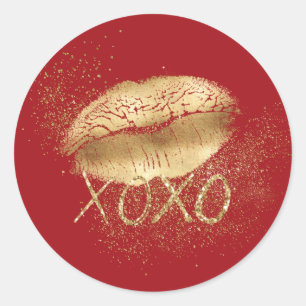 Sticker Rond Rouge et Gold Lièvres Kiss Parties scintillant or 